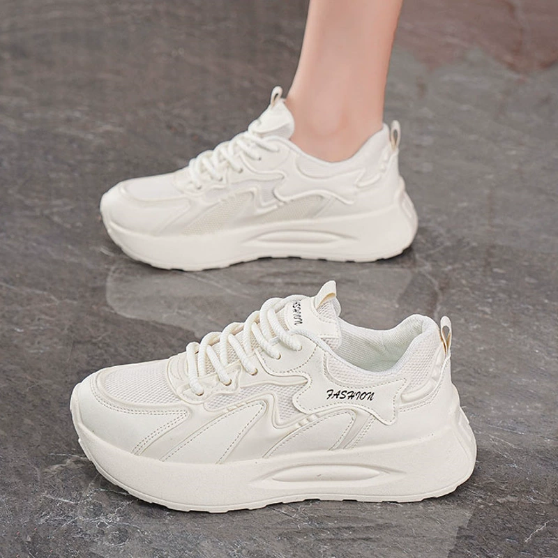 Zapatillas de Otoño para Mujer Transpirables de Malla Suela Gruesa Coreana Blancas Casual Running Dad