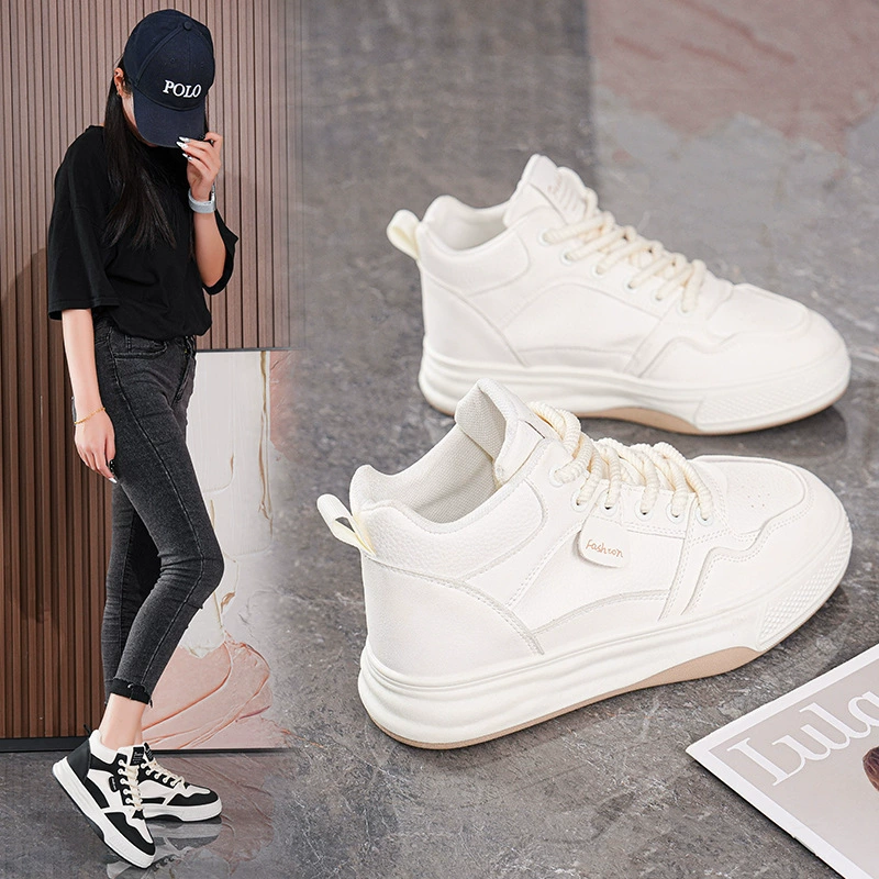 Zapatillas Blancas Caña Alta Mujer Otoño Nuevas Transpirables Estudiante Coreana Suela Gruesa Casual