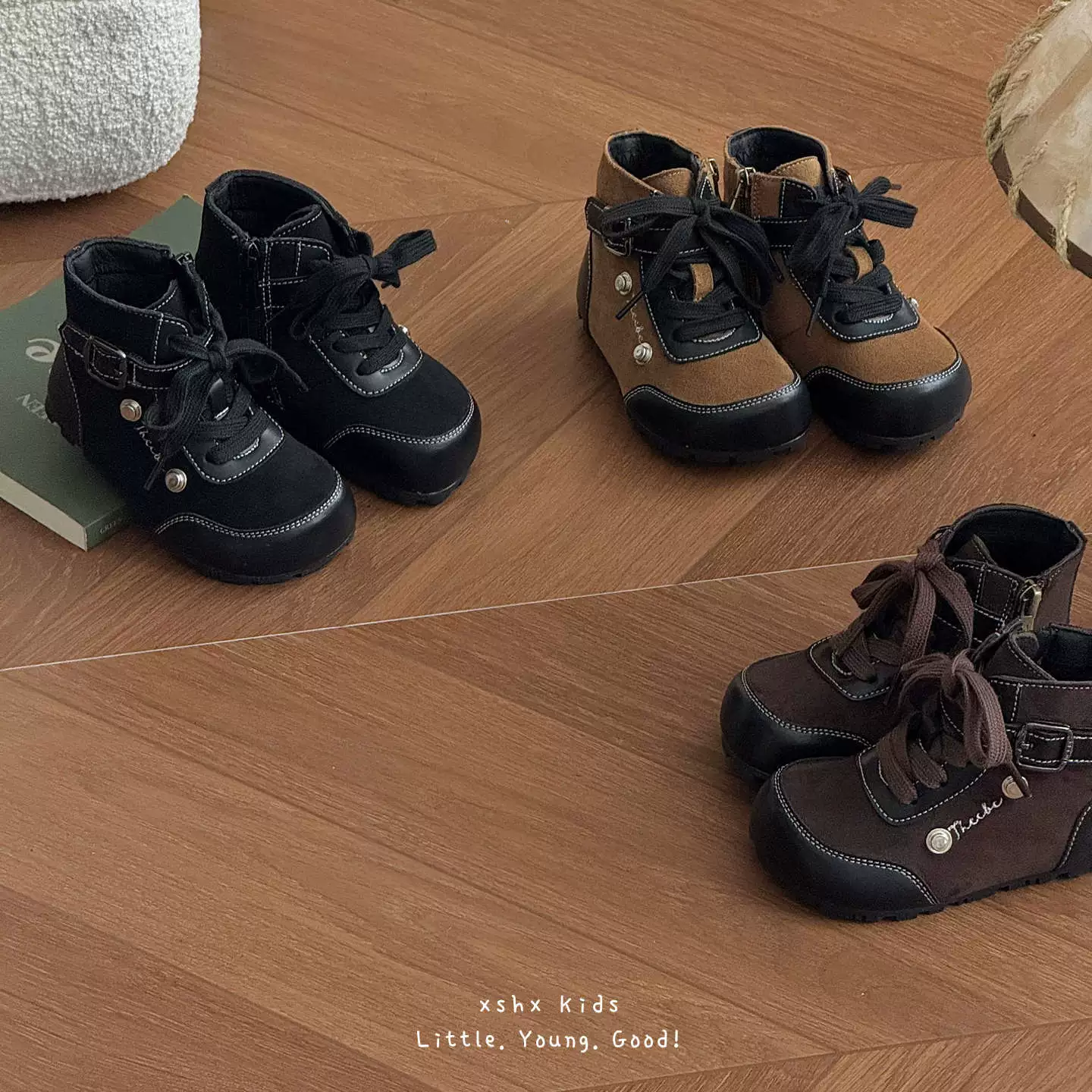 XSHX British Elegant Boys Girls Neutral Leather Boots Autumn Winter Side Zipper Breathable Warm Anti-Slip