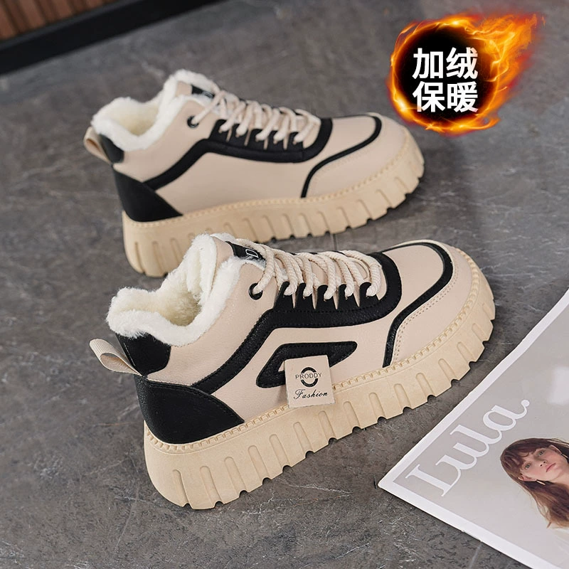 Zapatos de Invierno para Mujer Nuevos Forrados de Vellón Caña Alta Coreanos de Plataforma Cálidos Algodón Botines Zapatillas