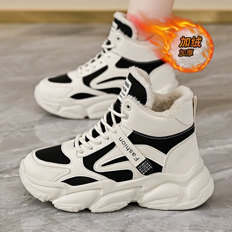 Fleece Lined Dad Sneakers Women 2025 Winter Korean Thick Warm High Top Sports Shoes