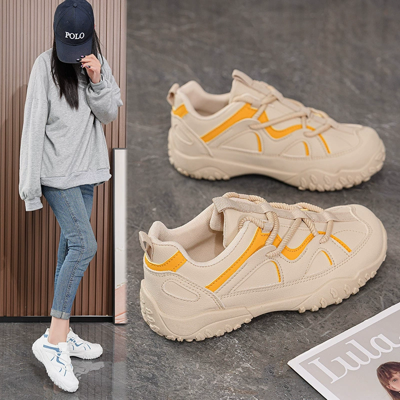 Korean Dad Sneakers Women 2025 Fall Student White Shoes Thick Sole Anti-Slip Casual Shoes