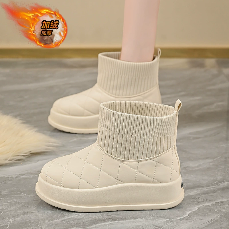 Fleece Lined High Top Snow Boots Women 2025 Winter Korean Thick Warm Cotton Shoes Short
