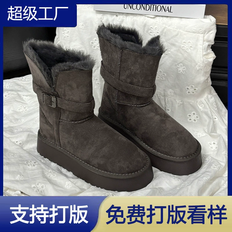 2025 Winter Thick Sole Mid Calf Snow Boots Women Fashion Warm Cotton Boots