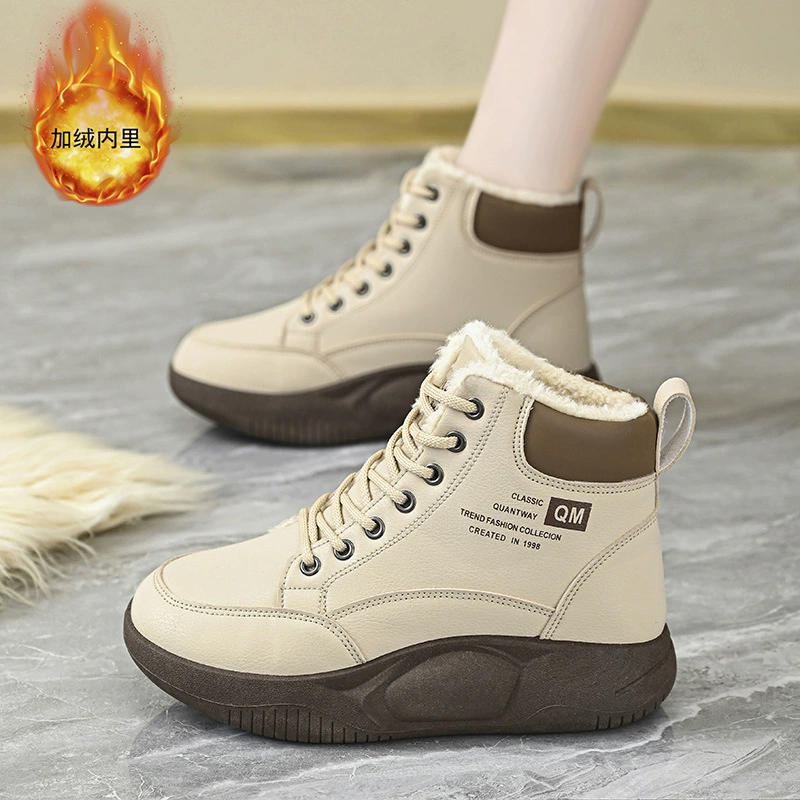 Winter Fleece Lined High Top Shoes Women Korean Thick Warm Cotton Short Boots Snow Boots