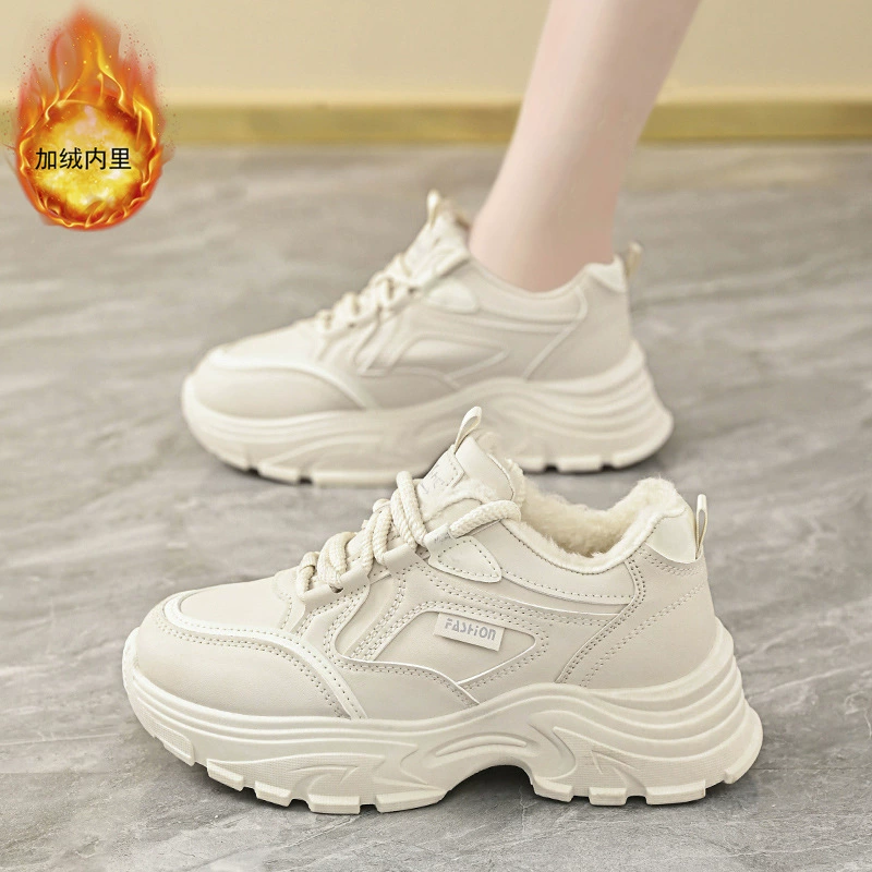 2025 Winter Fleece Lined Dad Sneakers Women Korean Thick Warm Cotton Sports Casual Running Shoes