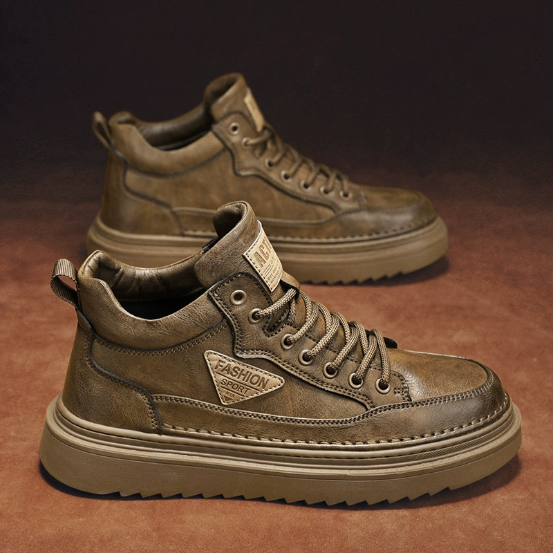 Men's High Top Martin Boots Fashion Chunky Leather Casual Work Shoes 2026 Spring