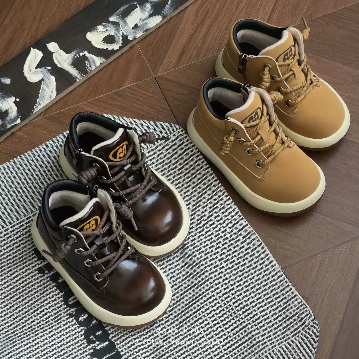 XSHX Round Toe Martin Boots for Kids, Winter Side Zipper Rubber Non-Slip Thick Sole Celebrity Style