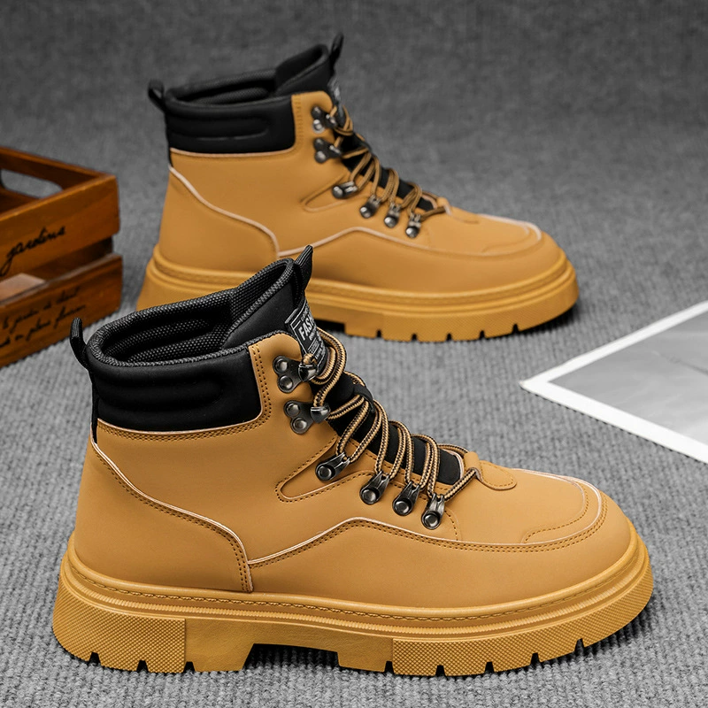 Men's Spring 2026 Martin Boots High Top Work Boots Waterproof Anti-Slip Leather Shoes