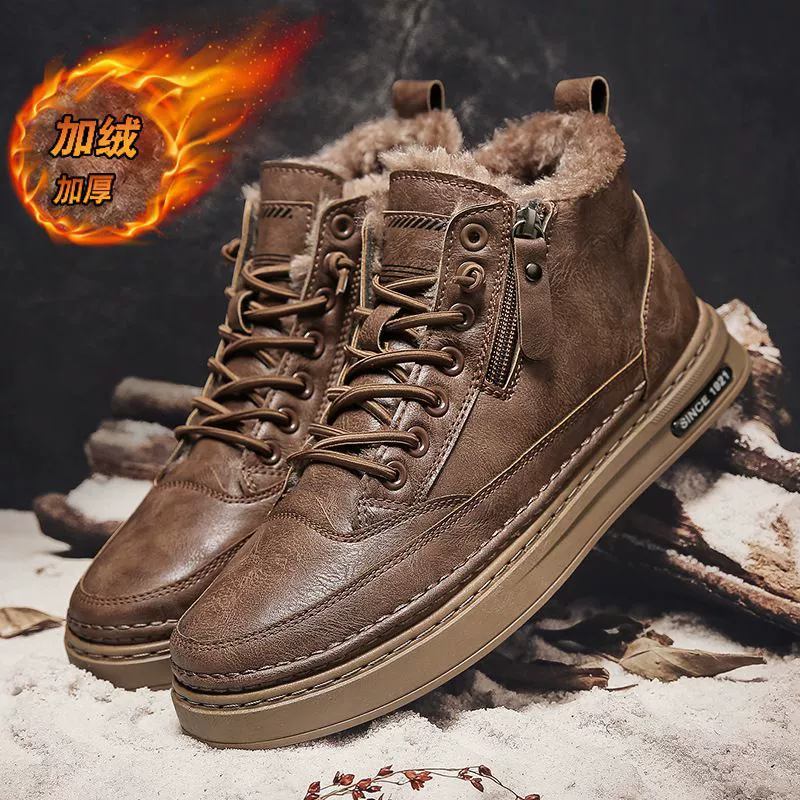 Men's Winter Snow Boots Fur Lined Warm Thick Sole Waterproof Anti-Slip Cotton Boots