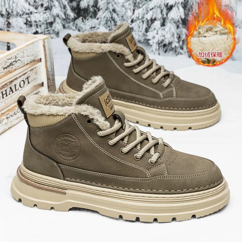 Men's Winter Martin Boots Thick Warm Cotton Shoes High Top Leather Outdoor Snow Boots