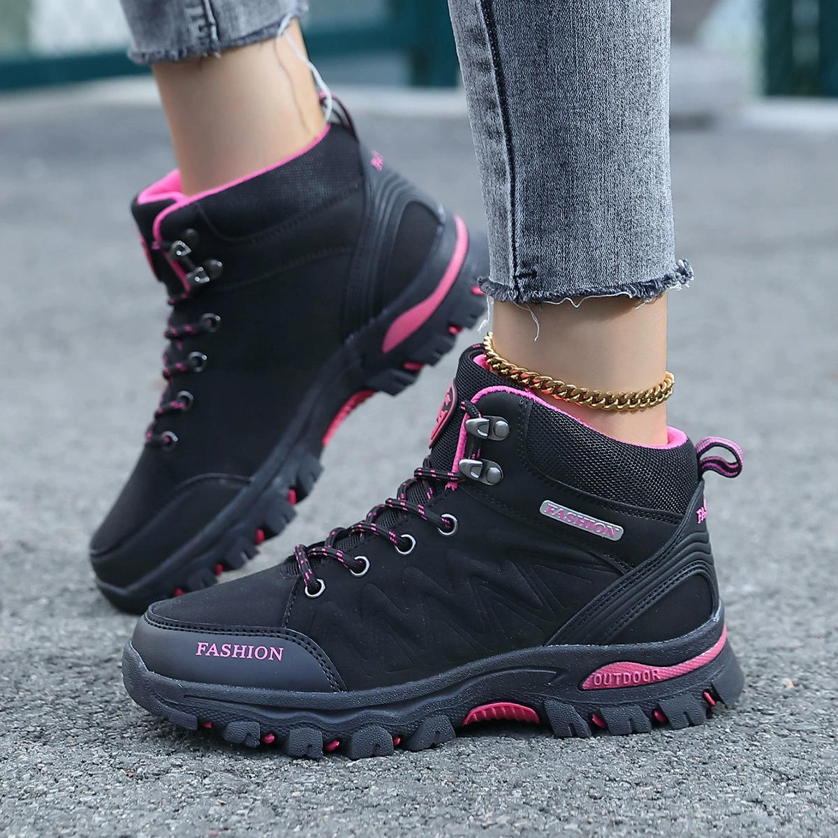 Cross-border Women's Waterproof Anti-slip Hiking Shoes, Low Top Trail Shoes for Outdoor Large Size