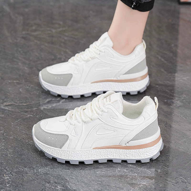 Korean Dad Sneakers Women 2025 Fall Student Sports Casual Thick Sole Height Increase White Shoes