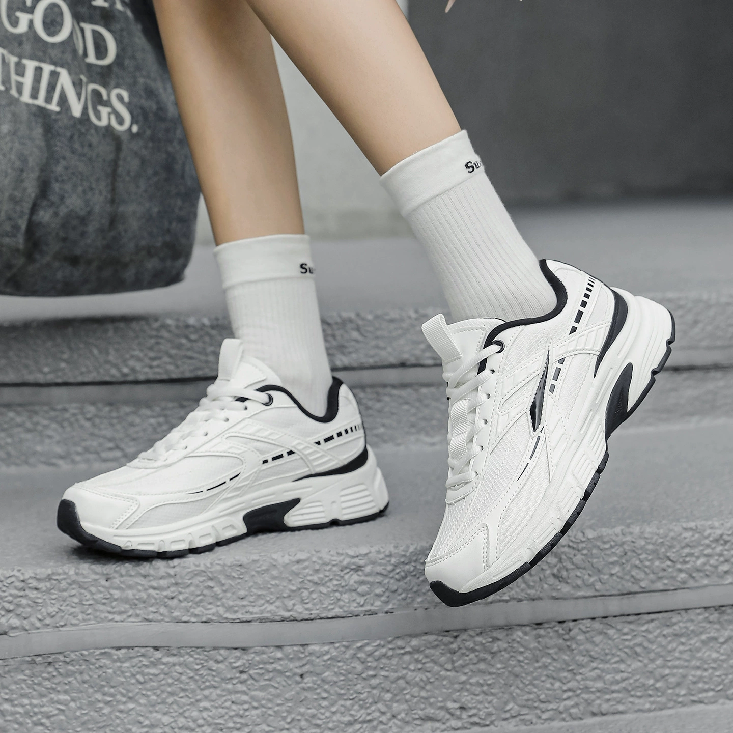 New Dad Sneakers for Men Women Couple, Casual Running Shoes Lightweight Wear-resistant Black Cushioned
