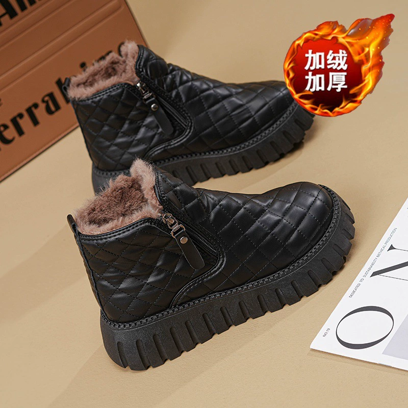 Fleece Lined Snow Boots Women 2025 Winter Korean Thick Height Increase Warm Cotton Short Boots