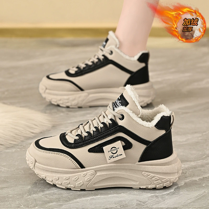Women's Winter Fleece Lined High Top Chunky Sneakers Thick Sole Warm Boots