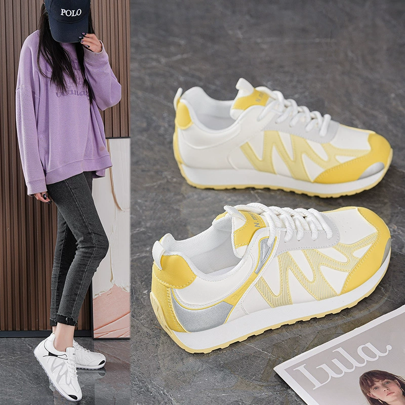 Women's 2025 Fall Breathable White Chunky Sneakers Korean Style Thick Sole Casual Shoes