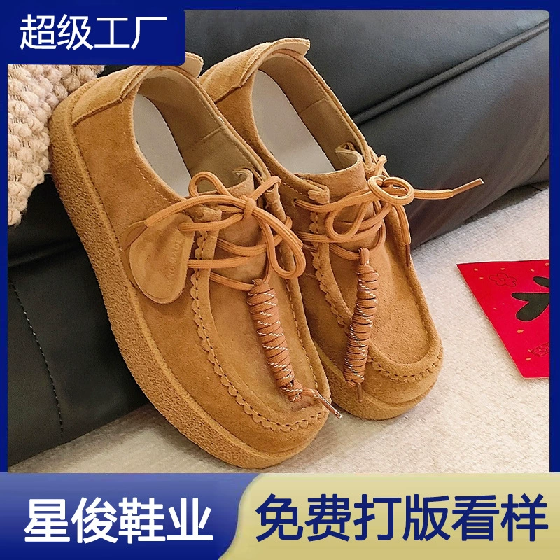 冬季新品！复古系带厚底乐福鞋女2025新款百搭通勤外穿休闲袋鼠鞋